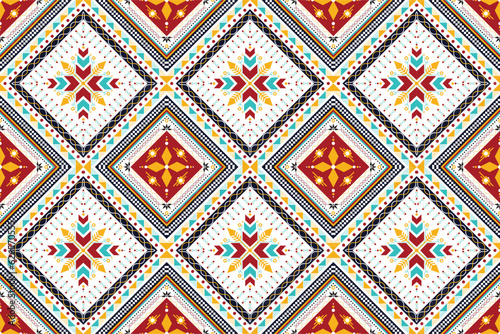 Geometric ethnic aztec seamless pattern design. Design for background, wallpaper, carpet, fabric, clothing, scarf, handkerchief. Colorful fabric background. Navajo motifs. Vector illustration.