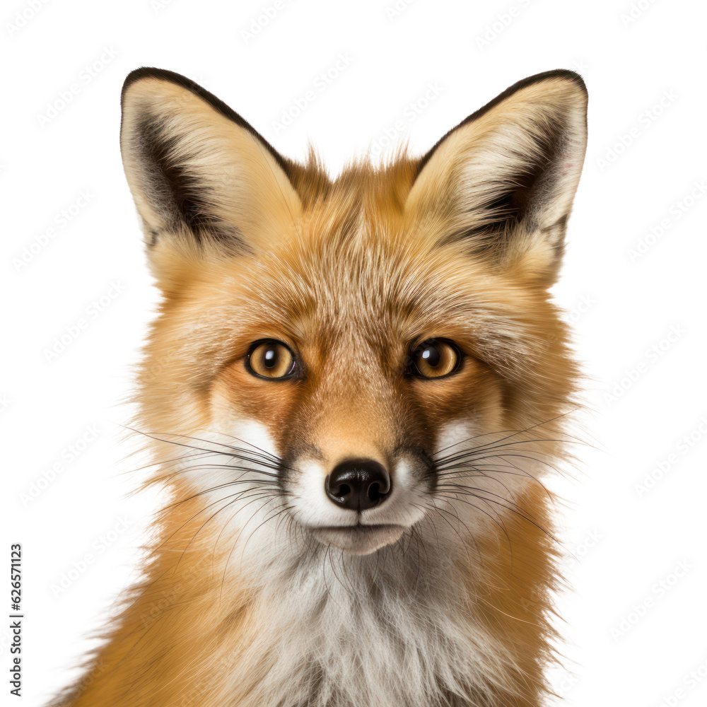 Fototapeta premium Portrait of red fox on transparent background. Wild animal png element.