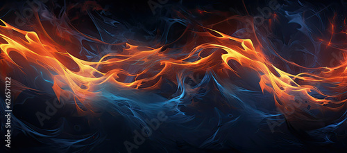 Orange and blue paint on a black background, in the style of flowing forms, ethereal illustrations - AI Generated