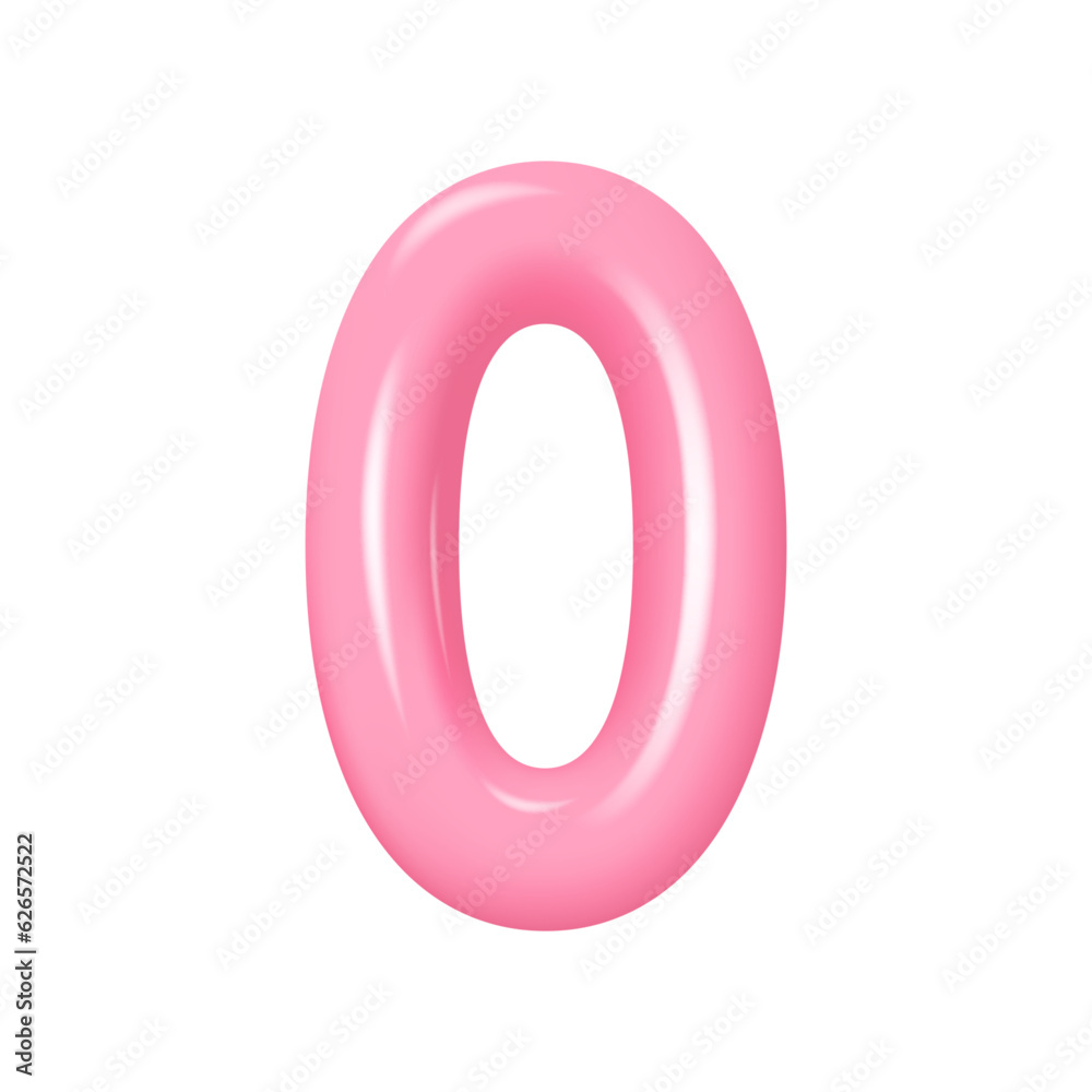 Realistic pink numbers from 0. Plastic volumetric numbers 0 with highlights. Vector illustration Realistic pink numbers from 0. Plastic volumetric numbers 0 with highlights. Vector illustration