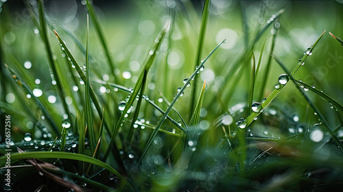drops of dew on the green grass in the morning, shallow depth of field