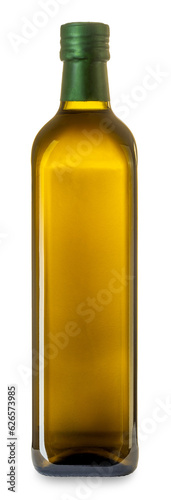 Photography Extra virgin olive oil in green glass bottle isolated