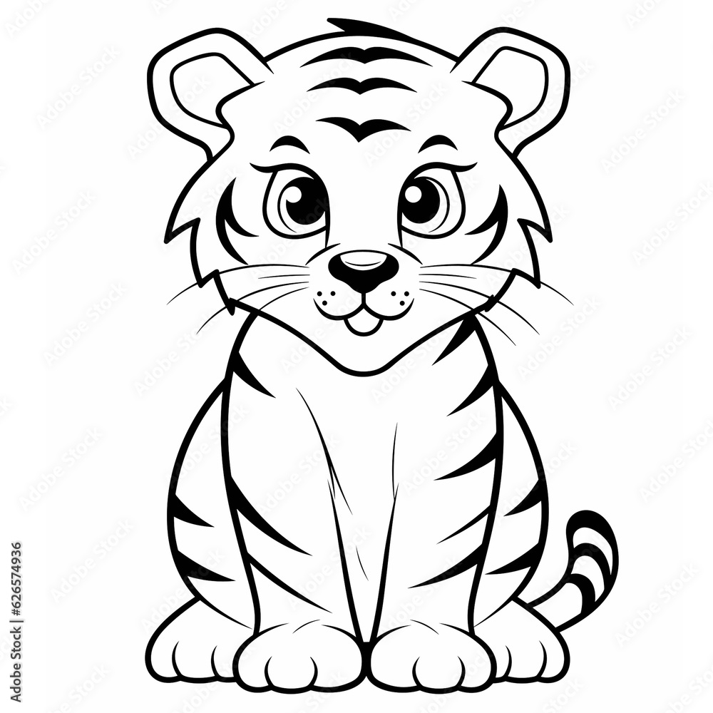 Fototapeta premium Tiger, tiger cartoon, tiger black and white, line, cute