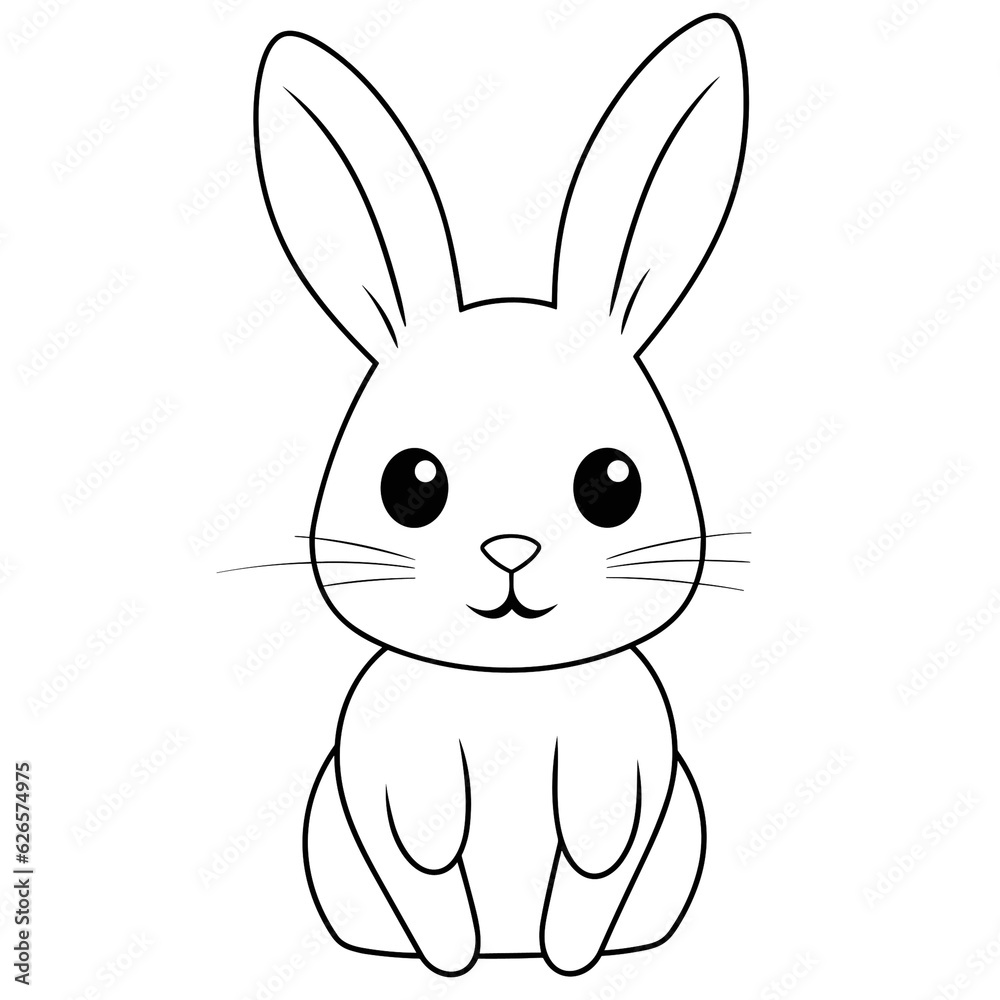 Obraz premium Rabbit, rabbit cartoon, rabbit black and white, line, cute,birds