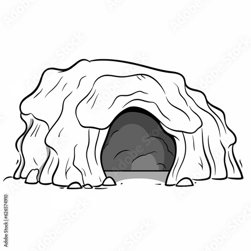 Cave, cave cartoon, cave black and white, line, cute