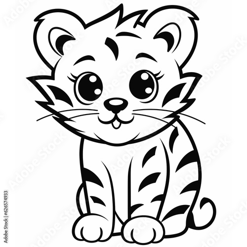 Tiger, tiger cartoon, tiger black and white, line, cute