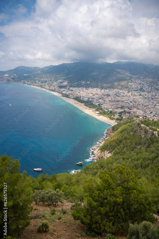 Aerial view of Cleopatra Beach from Alanya Castle, Turkey