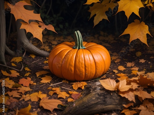 pumpkin amid the dried leaves of the outorno (ID: 626575338)