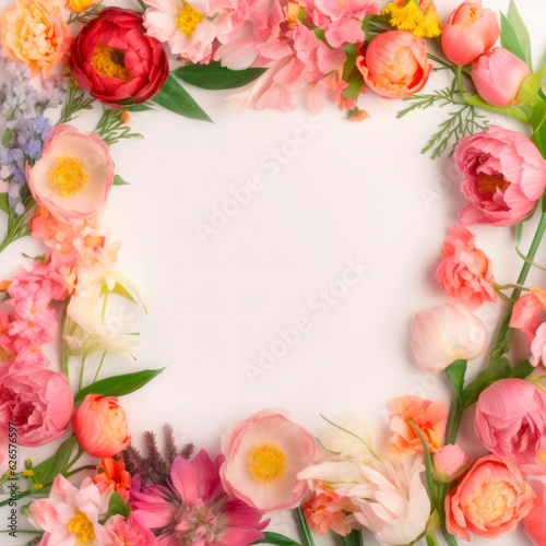 Photo frame of flowers. Wedding concept with flowers. For the design of greeting cards or invitations.