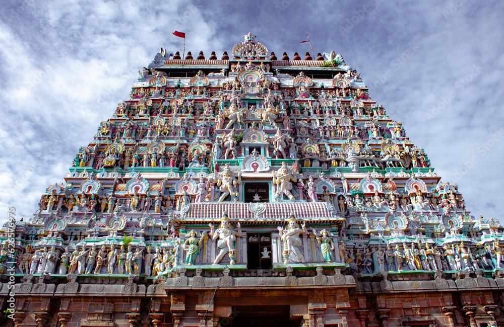 Temple tower of Thillai Nataraja Temple, also referred as the Chidambaram Nataraja Temple, is a Hindu temple dedicated to Nataraja, the form of Shiva as the lord of dance