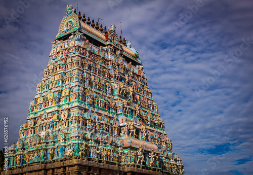 Temple tower of Thillai Nataraja Temple, also referred as the Chidambaram Nataraja Temple, is a Hindu temple dedicated to Nataraja, the form of Shiva as the lord of dance photo