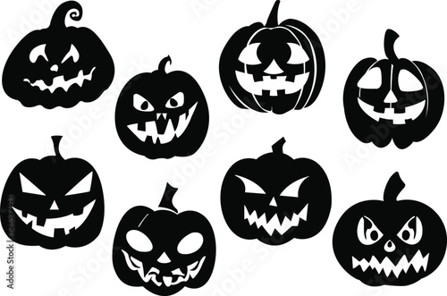 Set of Halloween pumpkin silhouettes isolated. Halloween pumpkin silhouette icons set. Vector illustration.