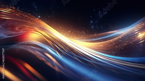 Abstract futuristic background with gold red blue glowing neon moving high speed wave lines and bokeh lights. © Sebastian Studio