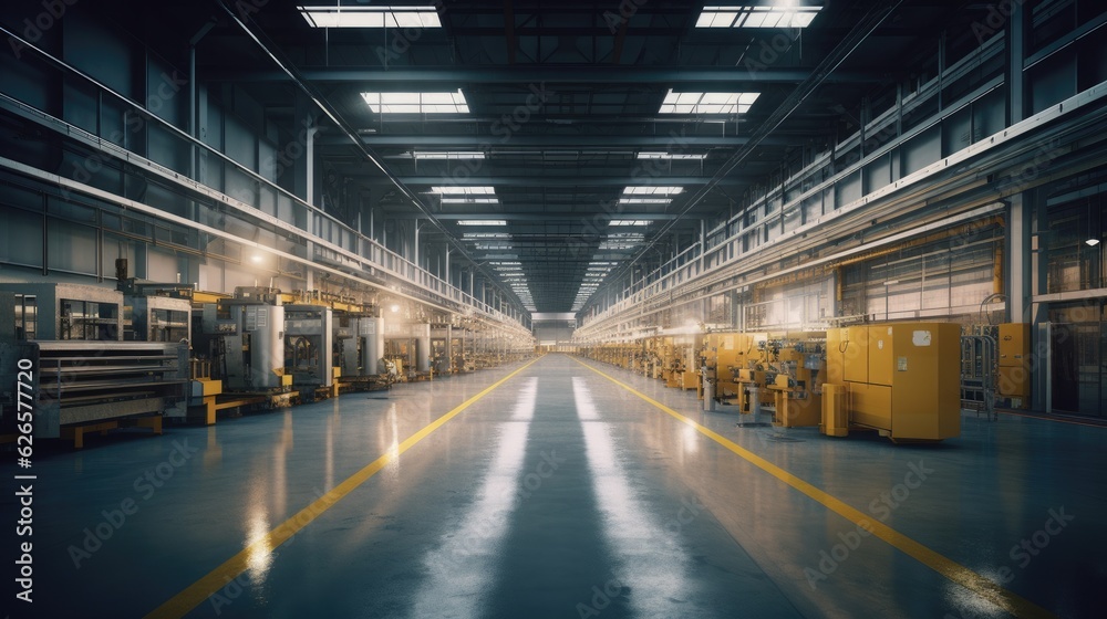 Empty of modern factory for manufacturing production plant or large warehouse. Generative Ai