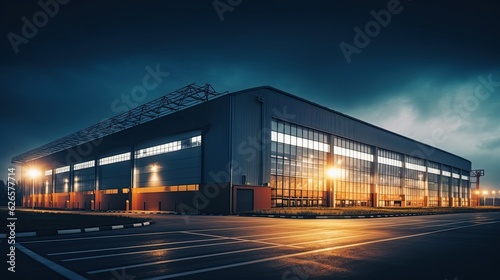 Industrial building or modern factory for manufacturing production plant or large warehouse. Generative Ai