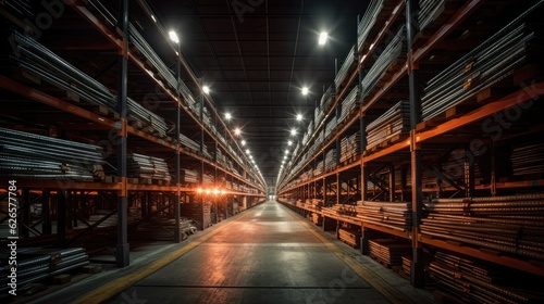 Steel in warehouse. industrial of Steel. Generative Ai