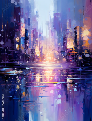 abstract futuristic cityscape in purple painted background made with generative ai