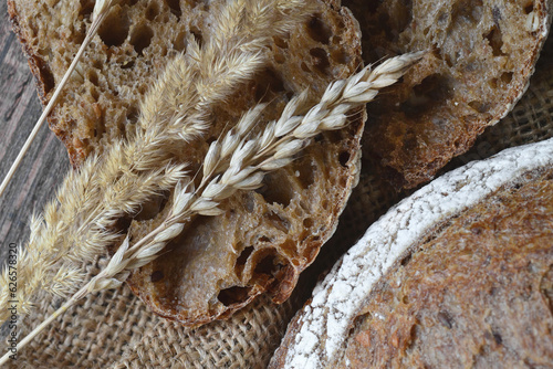 a piece of dark fragrant bread on the table