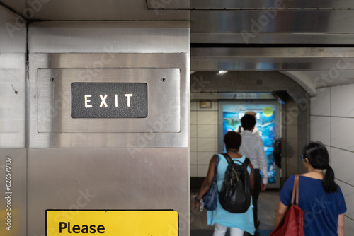 Exit sign on way out from elevator