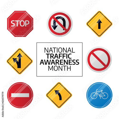 national traffic awareness month design template. traffic symbol vector design. flat traffic symbol design. greeting template.