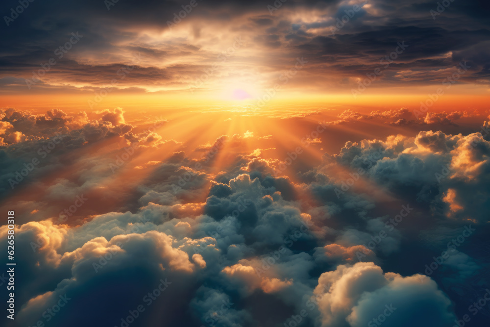 Warm, vibrant and heavenly cloudscape at sunset (Generative AI)