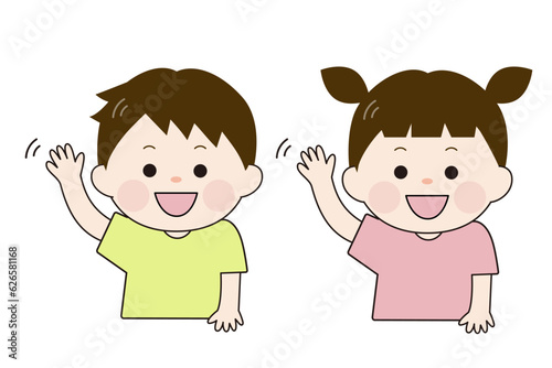 笑顔で手を振る子供 © Linolatte