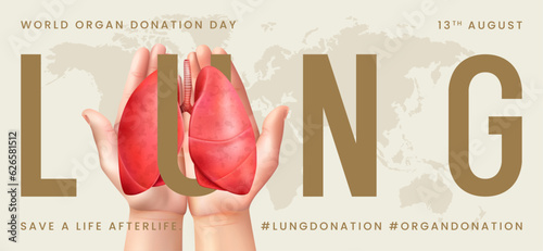 World organ donation day with lung for transplantation, saving lives, artwork, print, doodle, vector illustration (Vector)