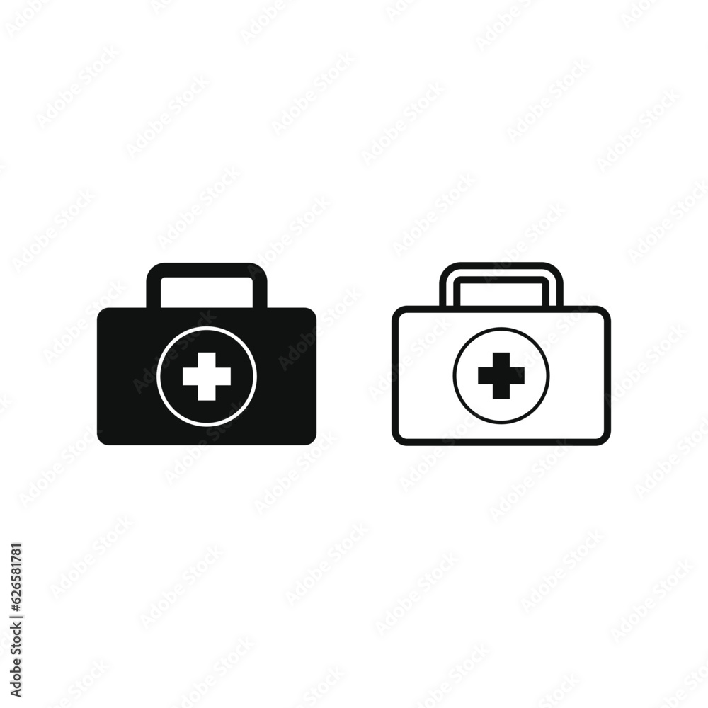 Aid first kit bag icon vector design silhouette and line on white background Aid first kit bag icon vector design silhouette and line on white background