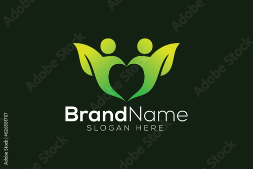 Eco green leaf two man love logo design vector template