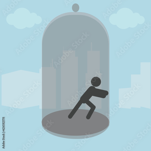 Fényképezés Silhouette of a person trying to escape from a glass dome