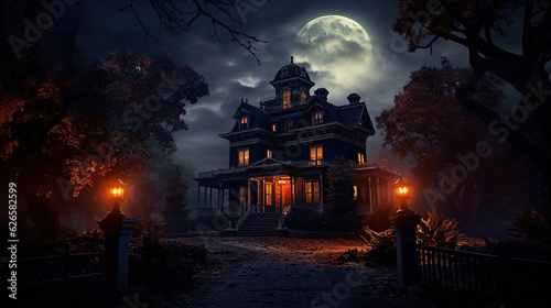 Photo of A spooky haunted house, shrouded in mist and illuminated by eerie moonlight, sends shivers down your spine,halloween