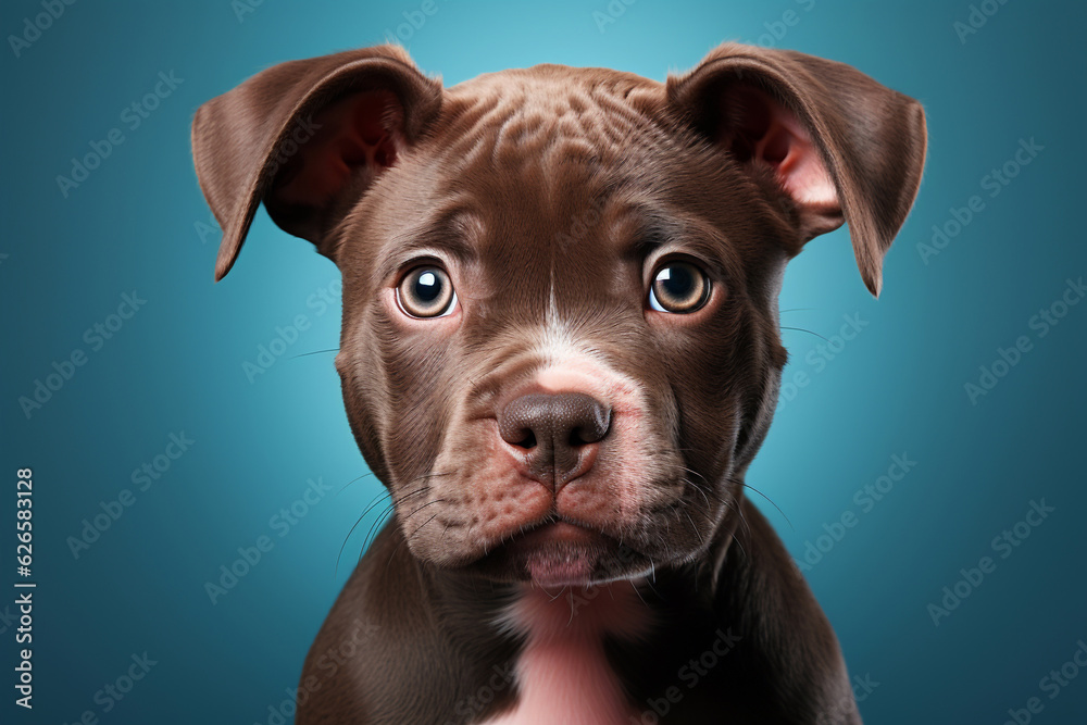 Portrait of a brown pitbull puppy, generative ai. Portrait of a brown pitbull puppy, generative ai.