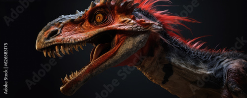 Aggressive dinosaurus portrait. nature background. Dilophosaurus © amazingfotommm
