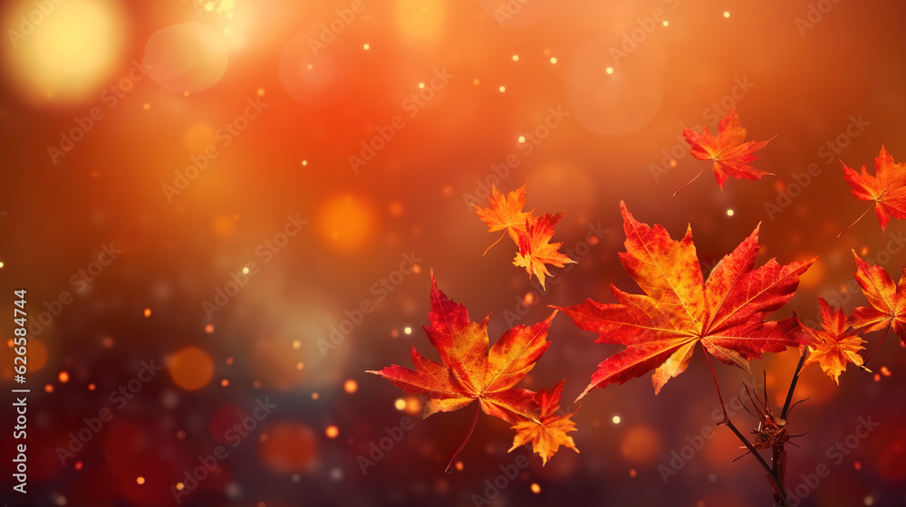 Autumn background with maple leaves, bokeh lights and copyspace Autumn background with maple leaves, bokeh lights and copyspace