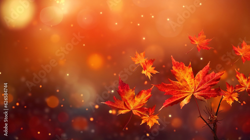 Autumn background with maple leaves  bokeh lights and copyspace