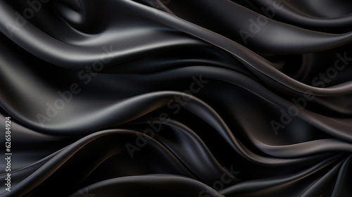 Abstract black background. Silk satin fabric. Curtain. Drapery. Luxury background for design. Beautiful soft folds