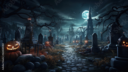Photo of The full moon casts an enchanting glow over the eerie graveyard  where restless spirits roam  halloween