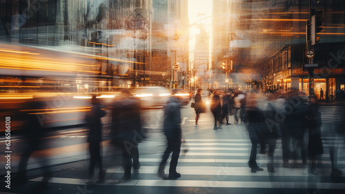 Among the people rushing to work Walking across the zebra crossing  back and forth  blurred image. generative AI