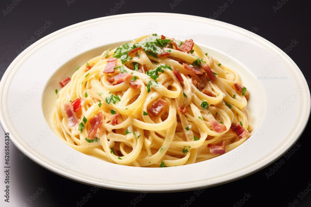 Italian pasta cooked recipe of carbonara