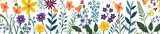 Colorful blooming flowers on white background. Decorative spring illustration. Generative AI