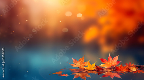 Autumn maple leaves and bokeh background with copy space.