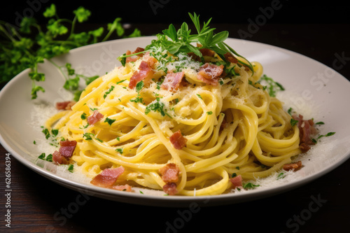 Italian pasta cooked recipe of carbonara