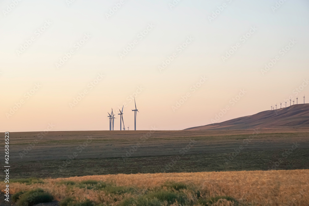 Wind turbines in Eastern Washington Tri-Cities region of the Columbia Basin
