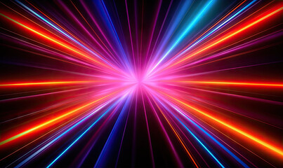 Neon futuristic flashes on black background. Motion light lines backdrop. For banner, postcard, illustration. Created with generative AI tools