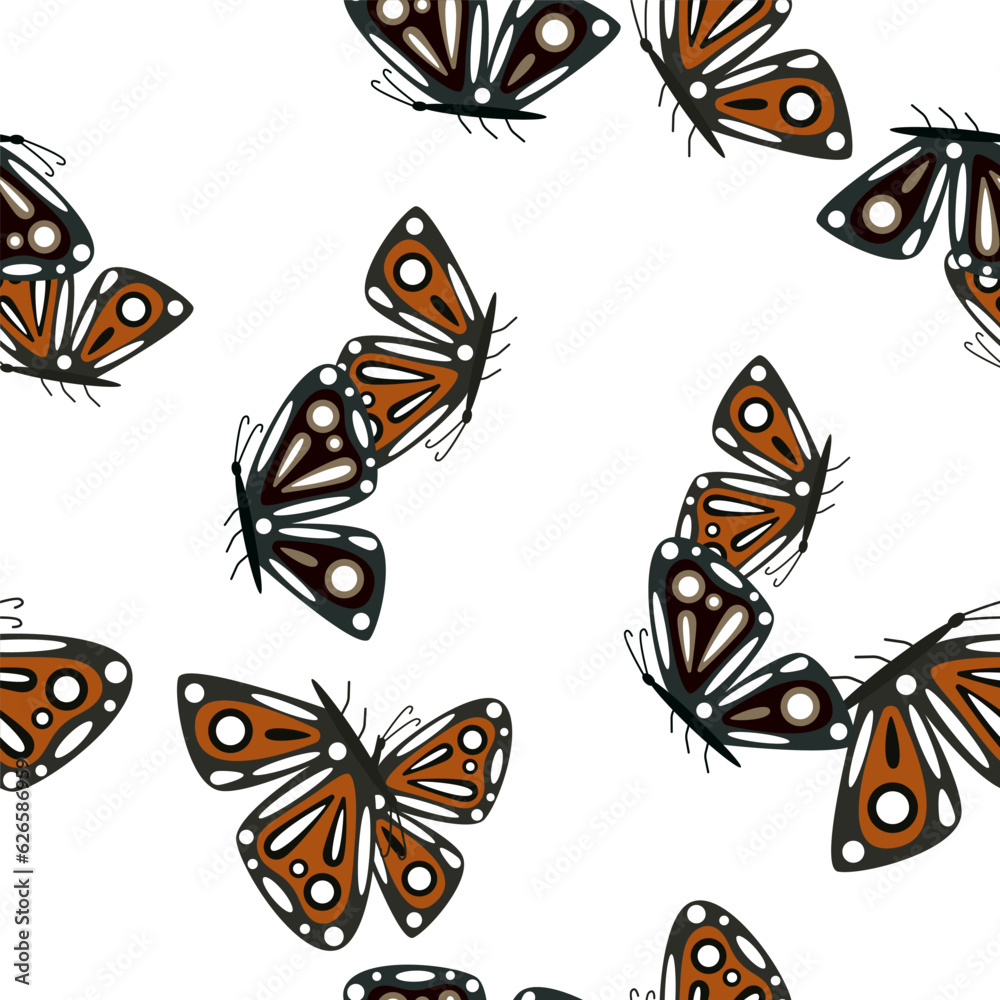 Naklejka premium Simple stylized moth seamless pattern. Butterflies wallpaper. Flying insect print.