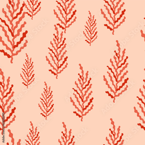 Abstract seaweed backdrop. Organic fern leaves seamless pattern. Simple style botanical background.