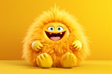 Cute yellow furry monster 3D cartoon character.