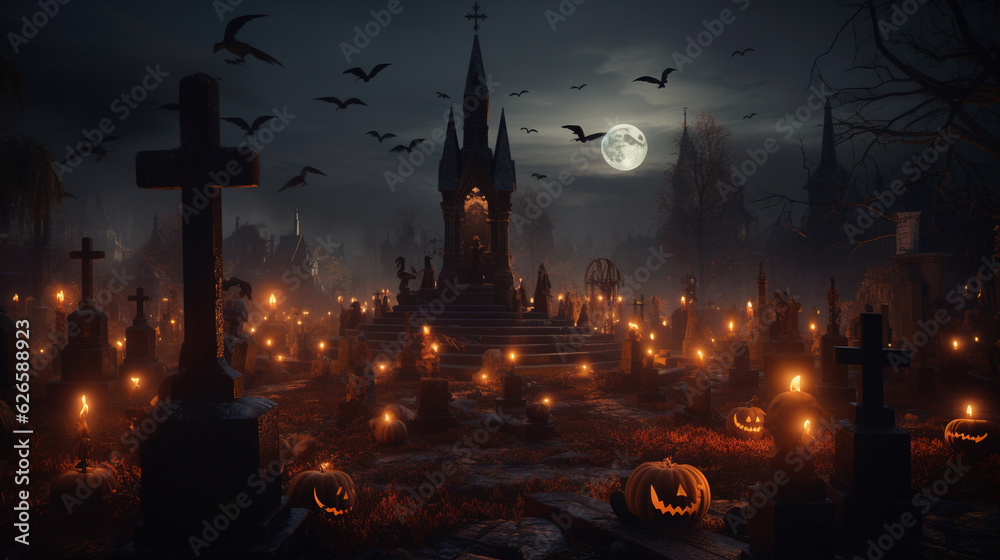 Photo of A graveyard adorned with flickering candles pays tribute to the dearly departed on All Hallows' Eve, halloween
