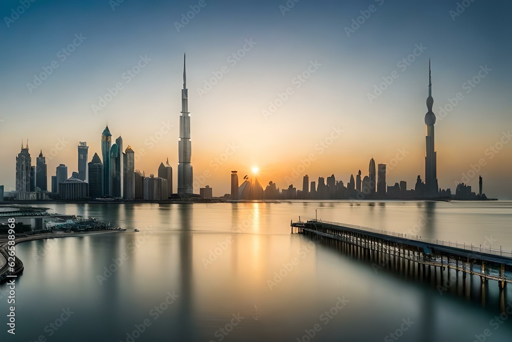 sunset over the harbor in Dubai