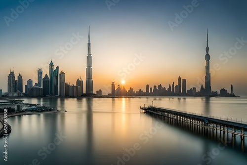 sunset over the harbor in Dubai